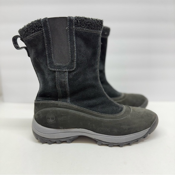 Timberland Women’s Black Suede Leather Winter Boots Fleece Lined Snow Size 10 - Picture 1 of 13